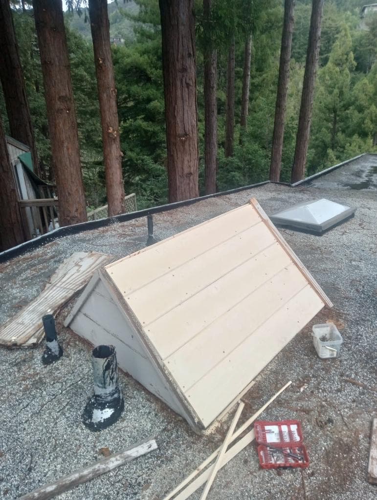 Custom skylight curb framing on a wooded Bay Area property